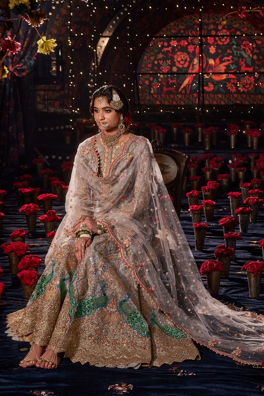 Dove Grey Mughal Peacock Sharara Set