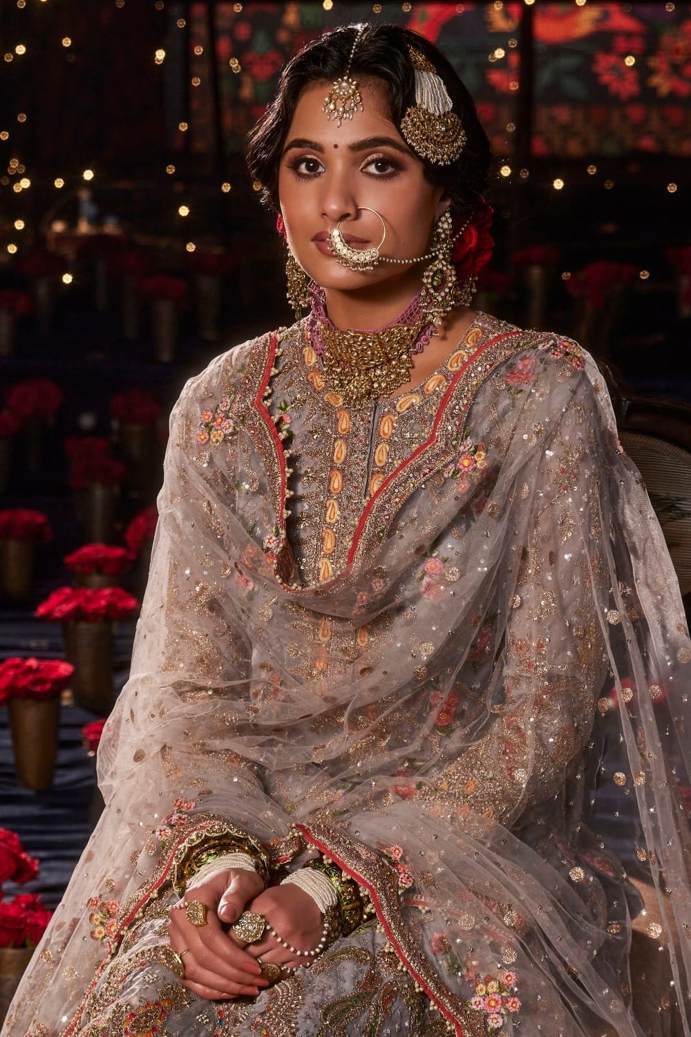 Dove Grey Mughal Peacock Sharara Set