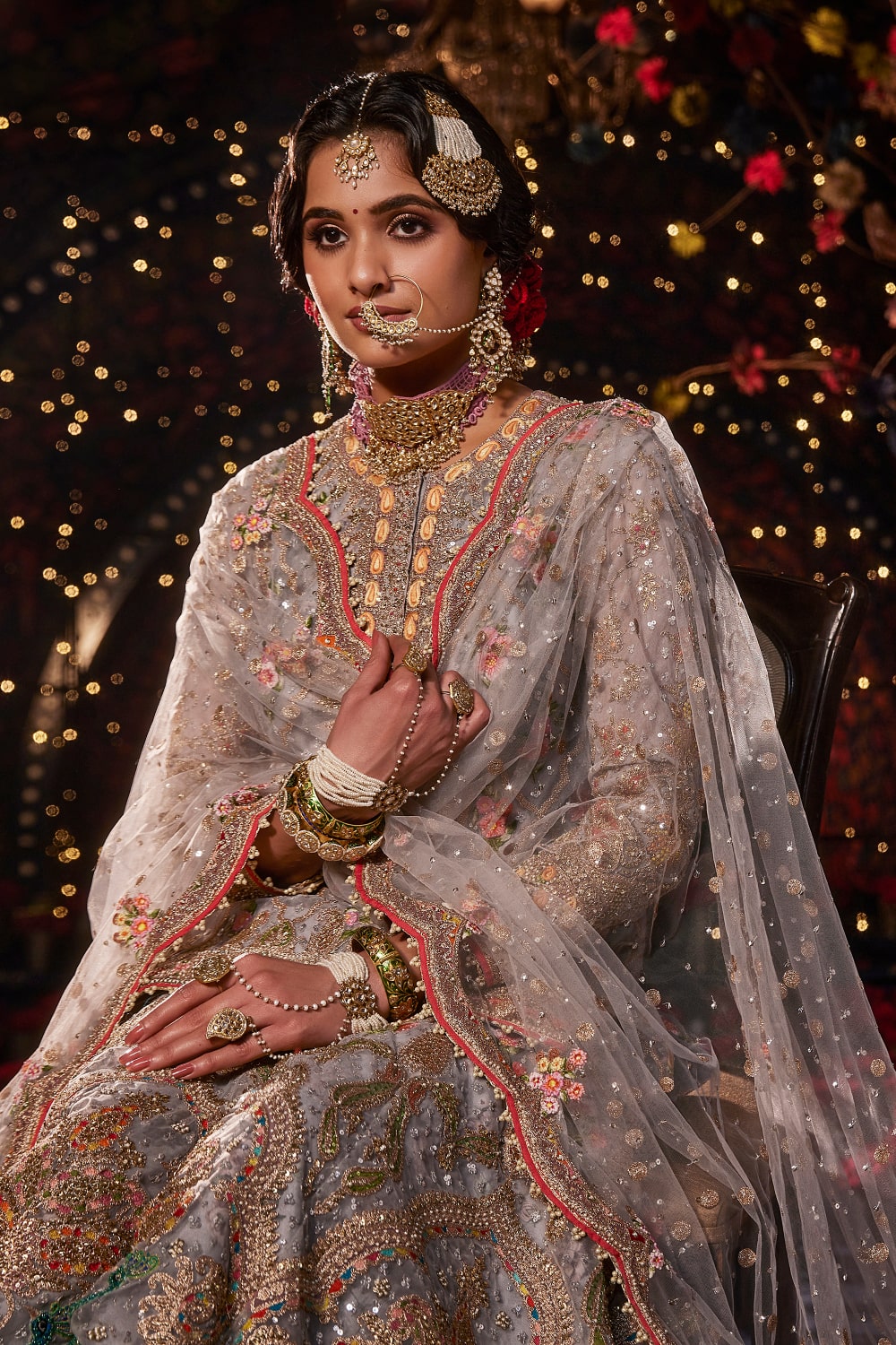 Dove Grey Mughal Peacock Sharara Set