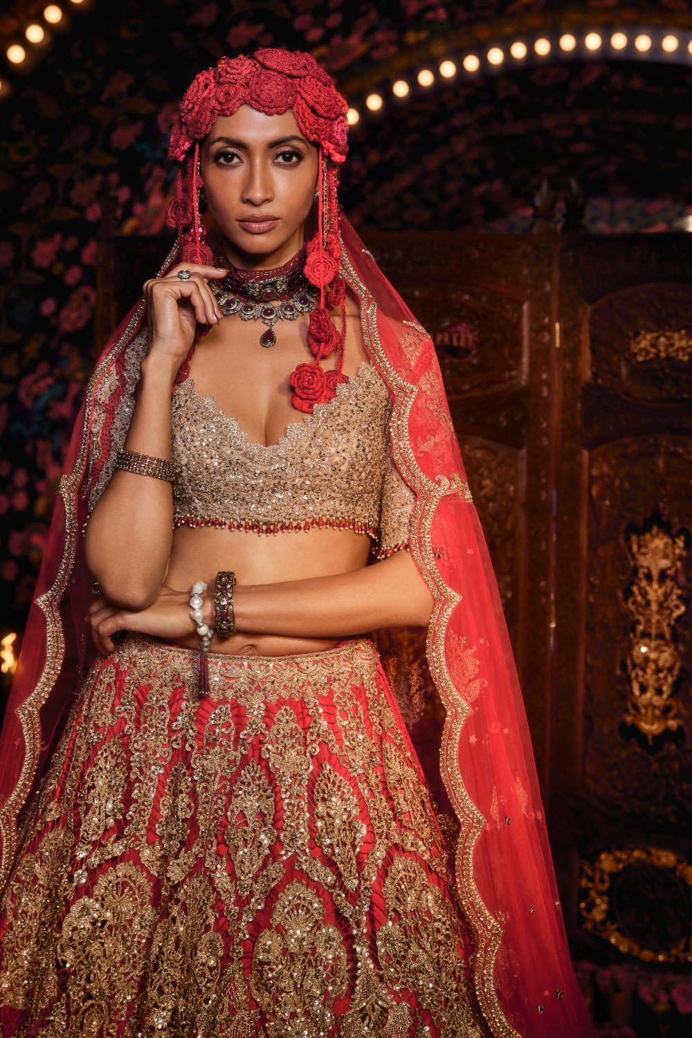 Deep Red Cutwork Lehenga Set