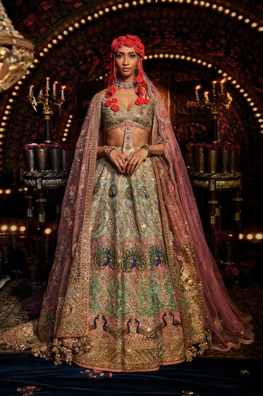 Multi Colour Chantilly Lace Lehenga