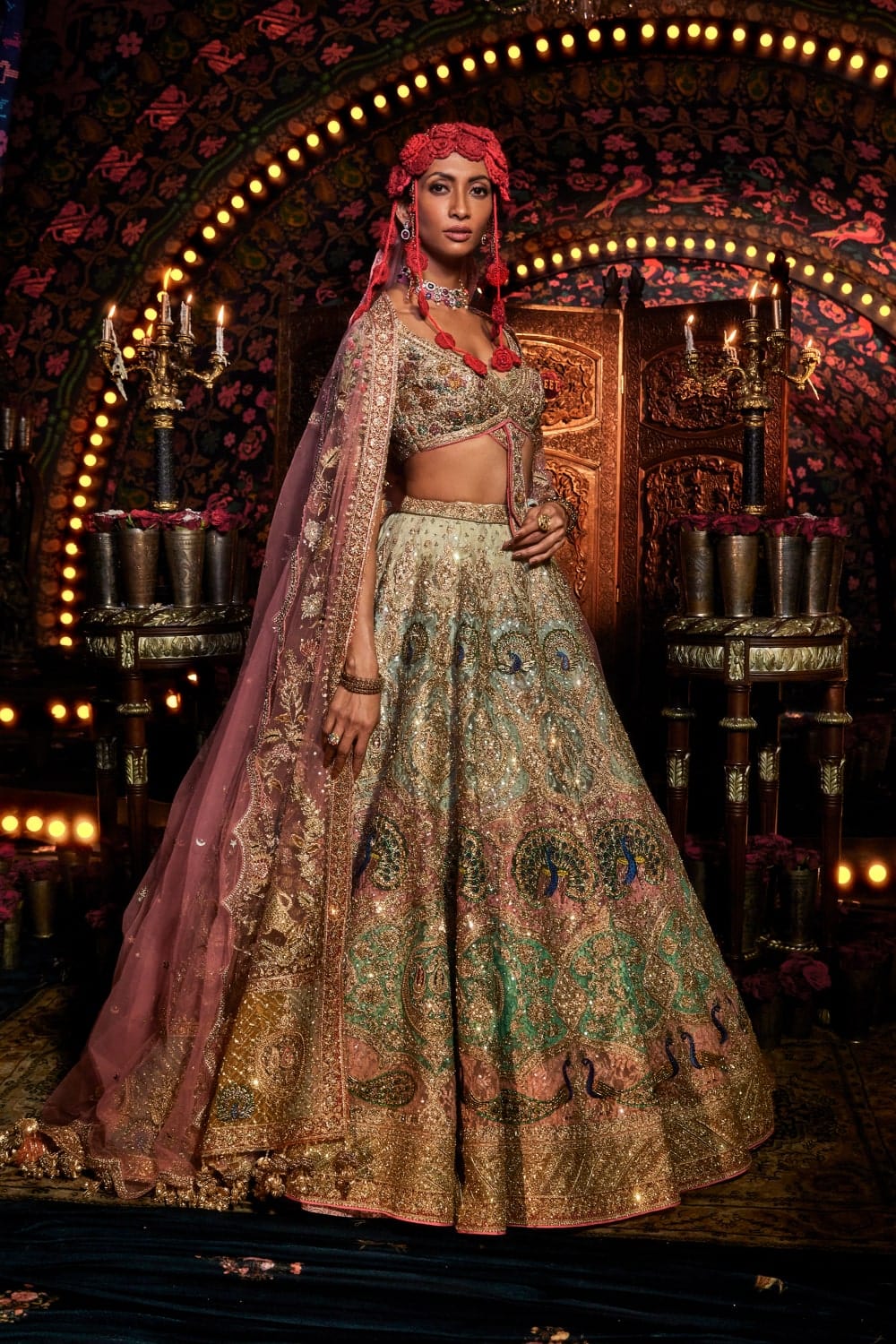 Multi Colour Chantilly Lace Lehenga