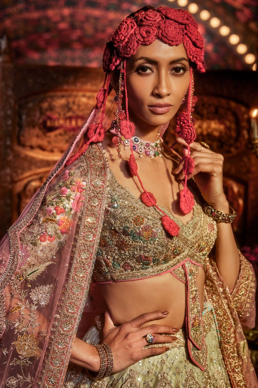 Multi Colour Chantilly Lace Lehenga