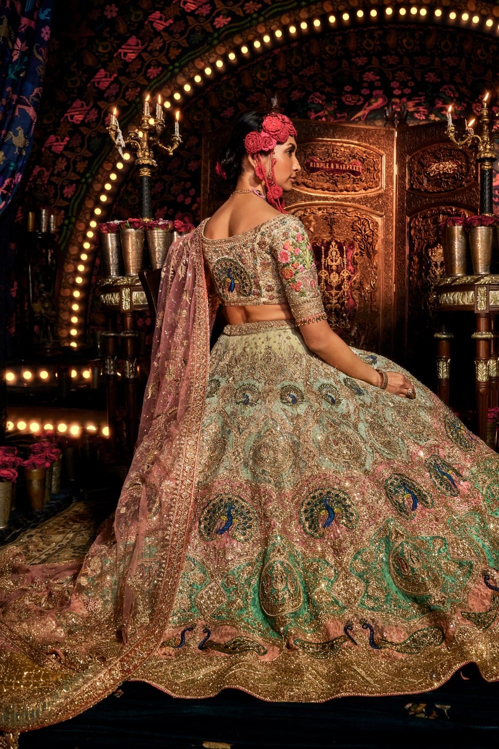 Multi Colour Chantilly Lace Lehenga