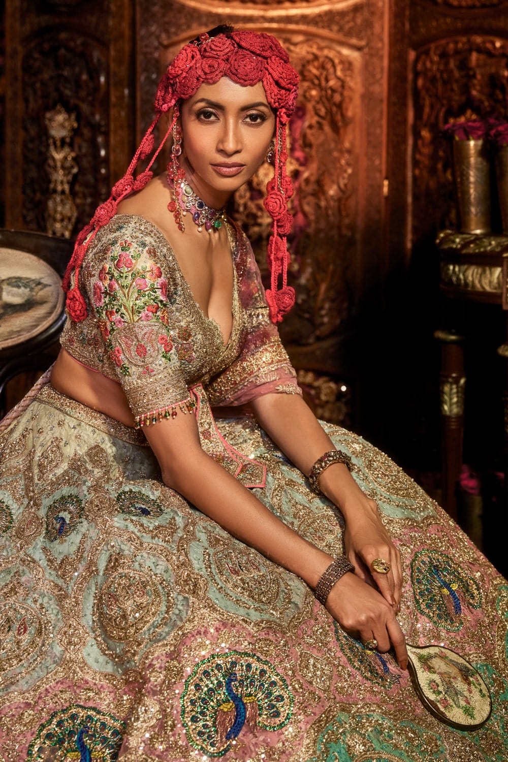 Multi Colour Chantilly Lace Lehenga