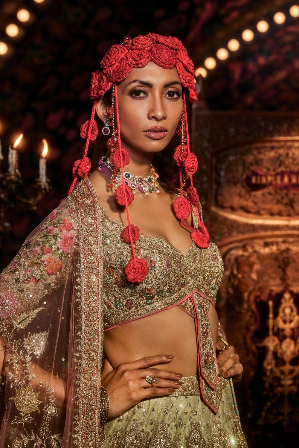 Multi Colour Chantilly Lace Lehenga