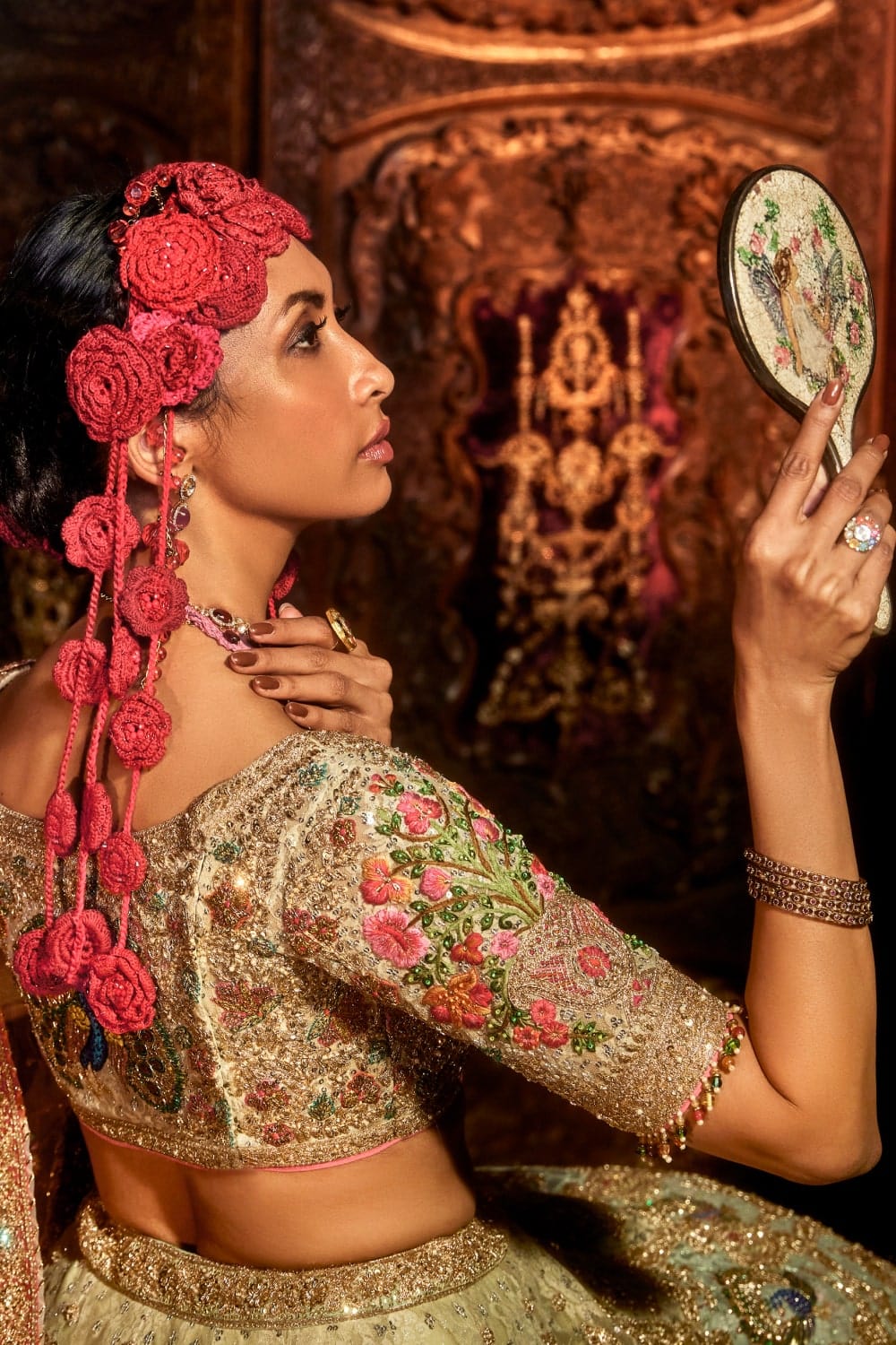 Multi Colour Chantilly Lace Lehenga