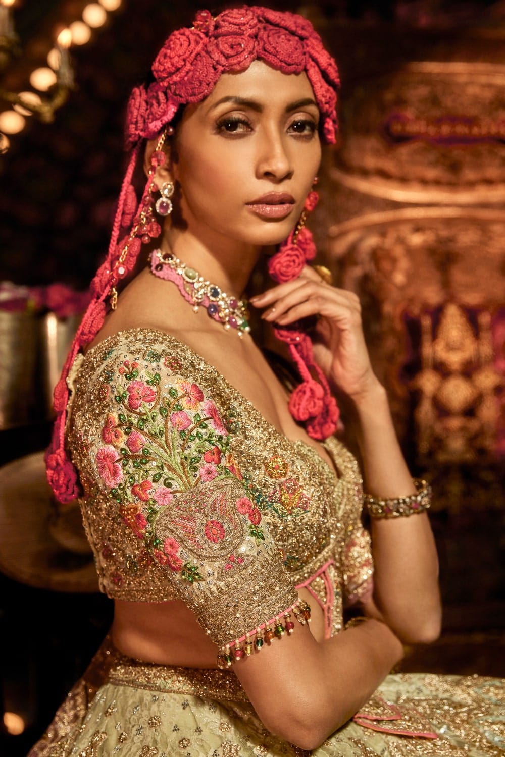 Multi Colour Chantilly Lace Lehenga
