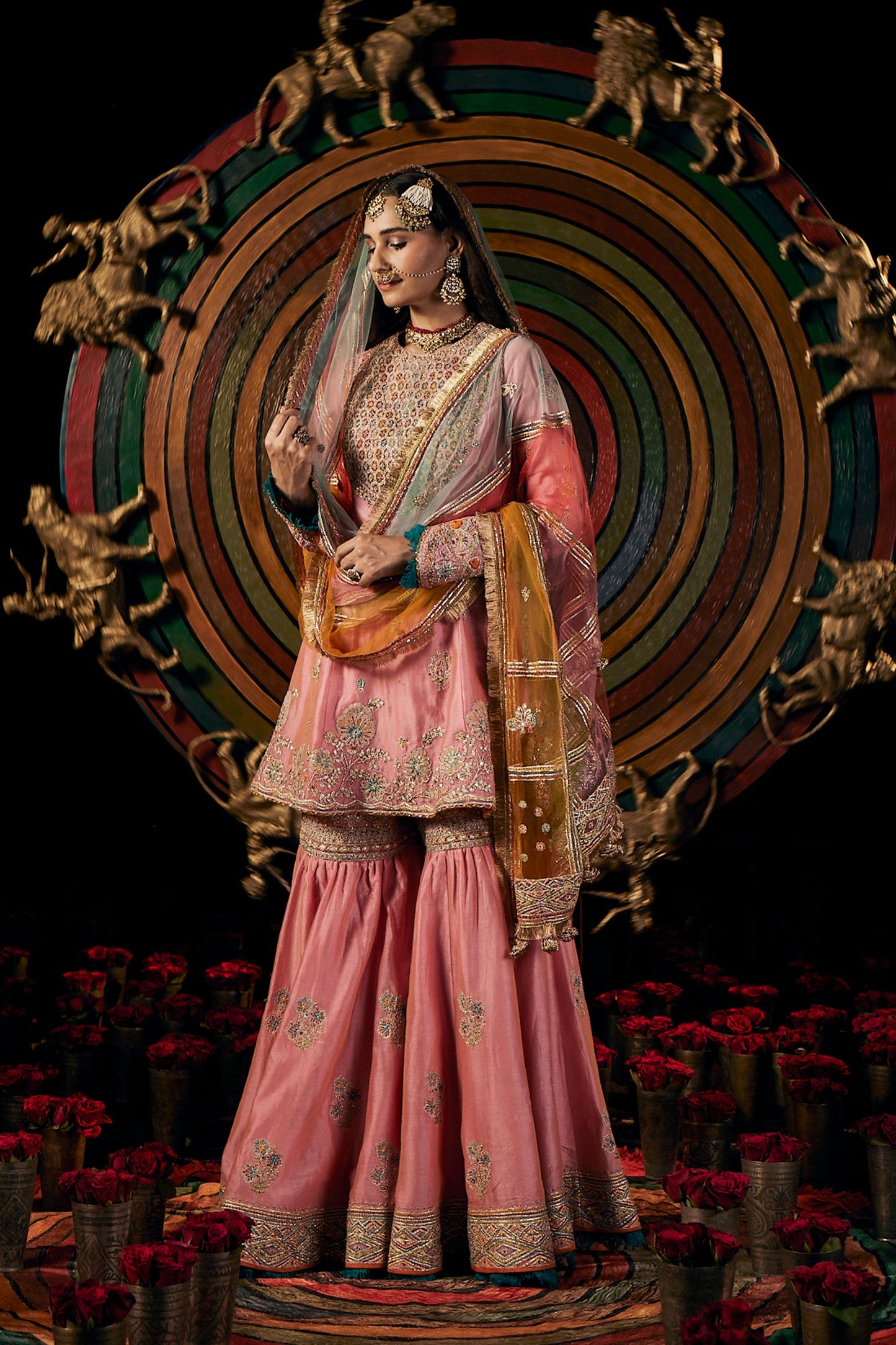 Peach Pink Blended Silk Gharara Set