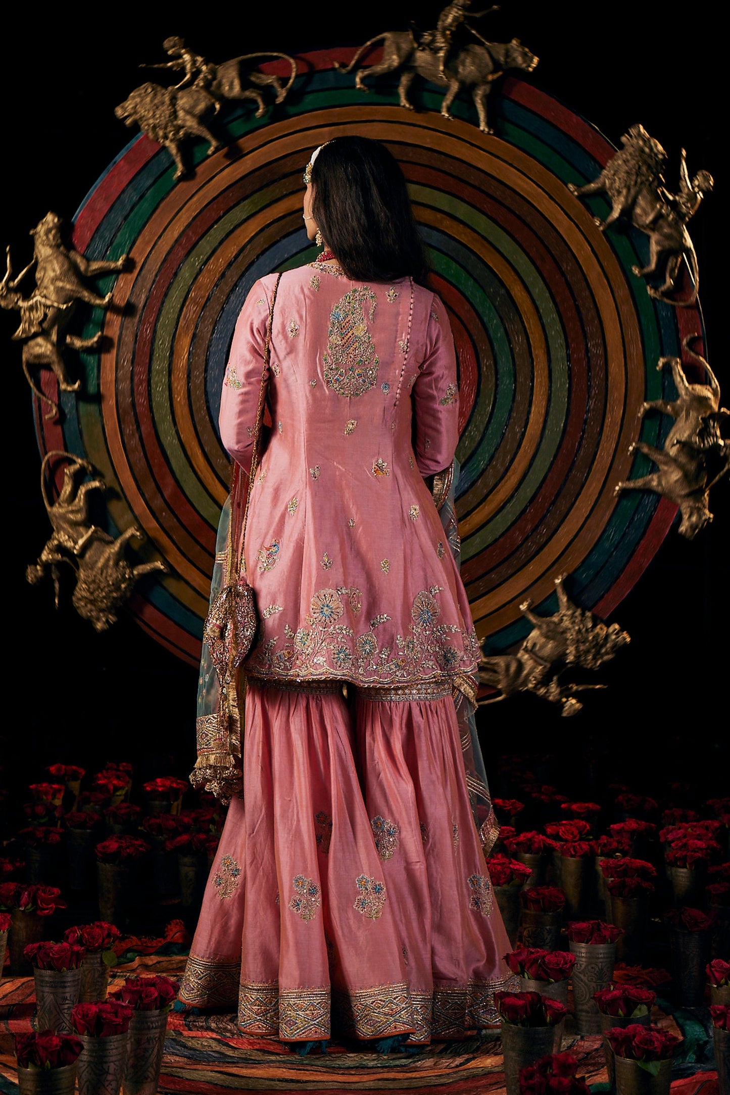 Peach Pink Blended Silk Gharara Set