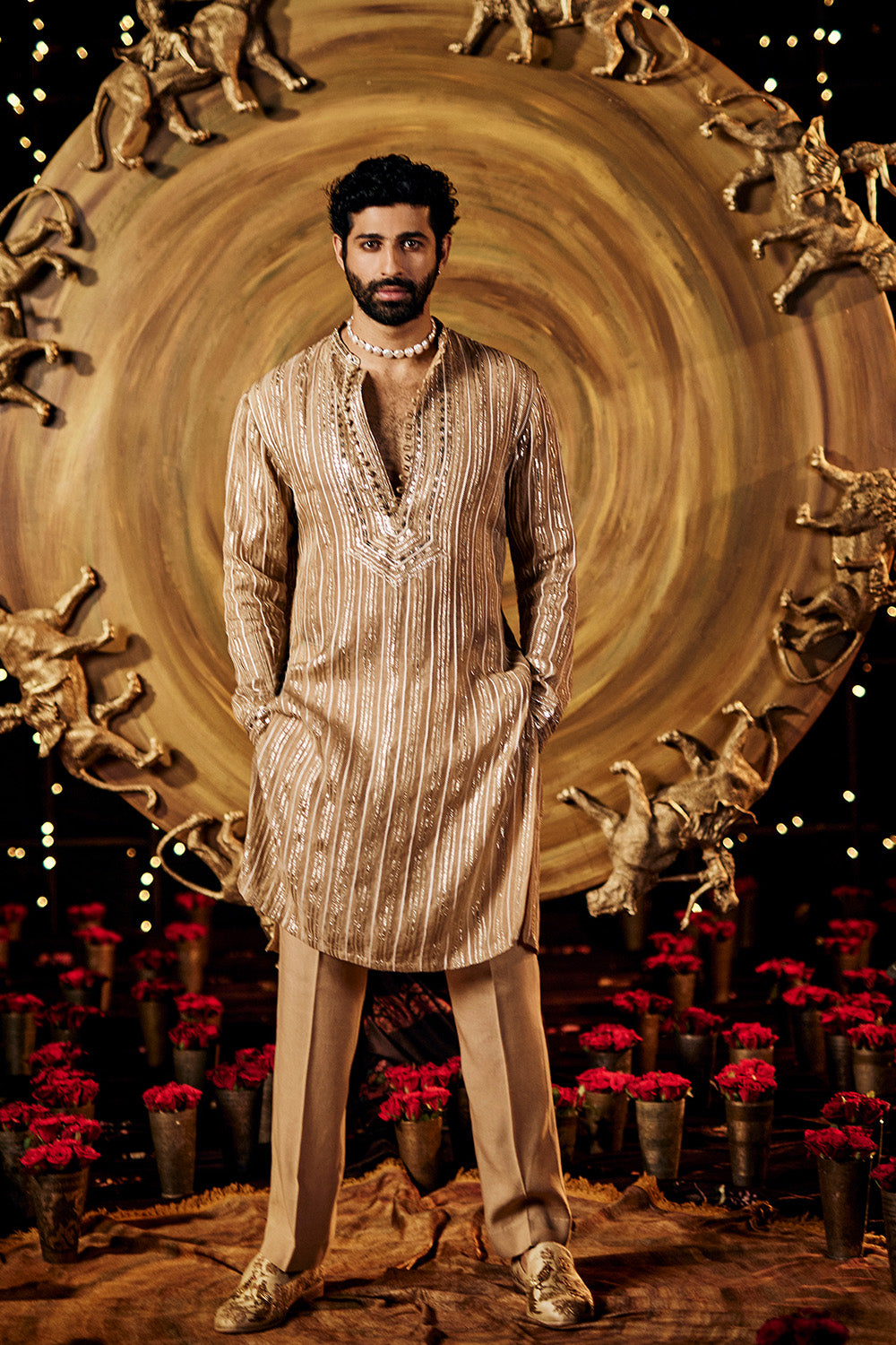 Pale Gold Silk Sherwani
