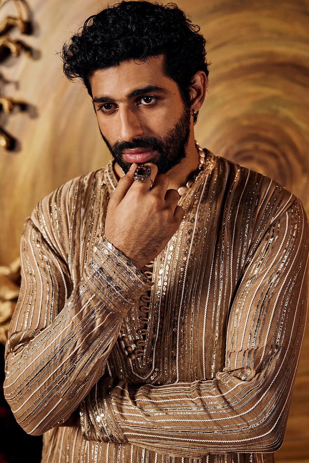Pale Gold Silk Sherwani