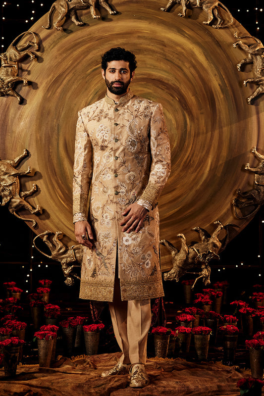 Pale Gold Silk Sherwani