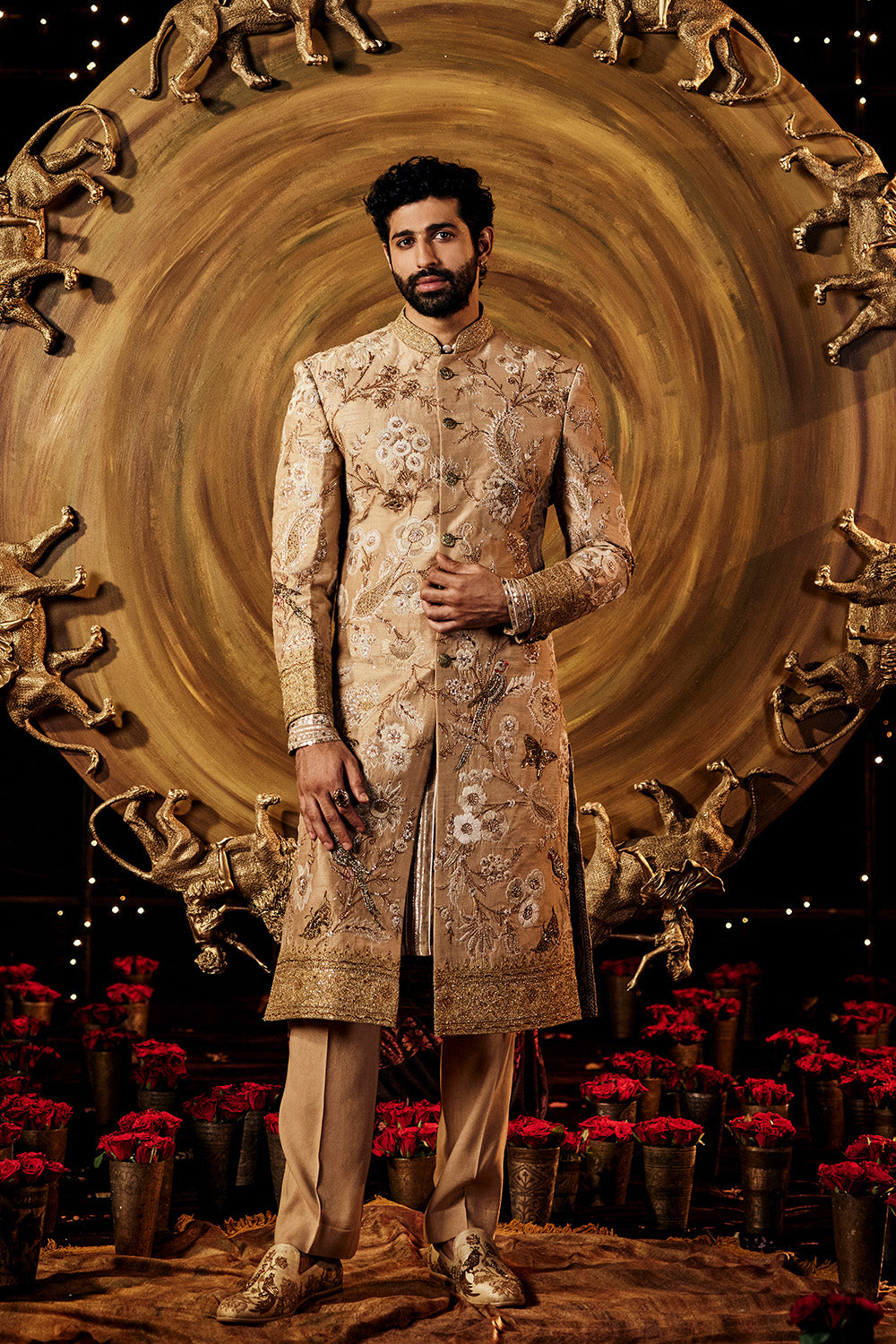 Pale Gold Silk Sherwani