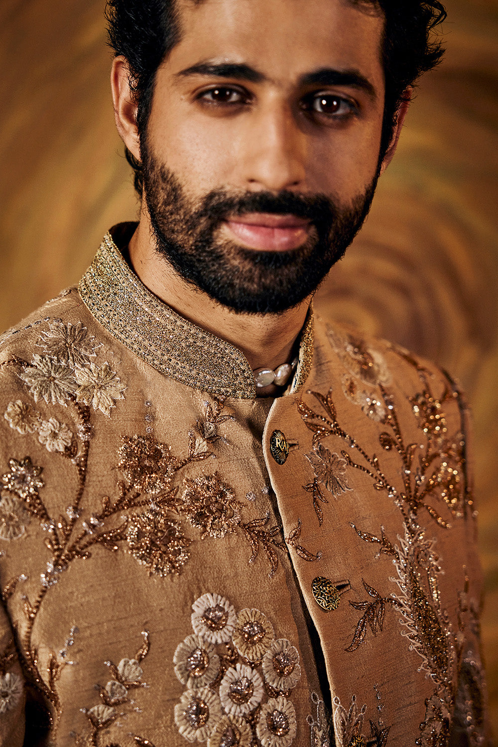 Pale Gold Silk Sherwani