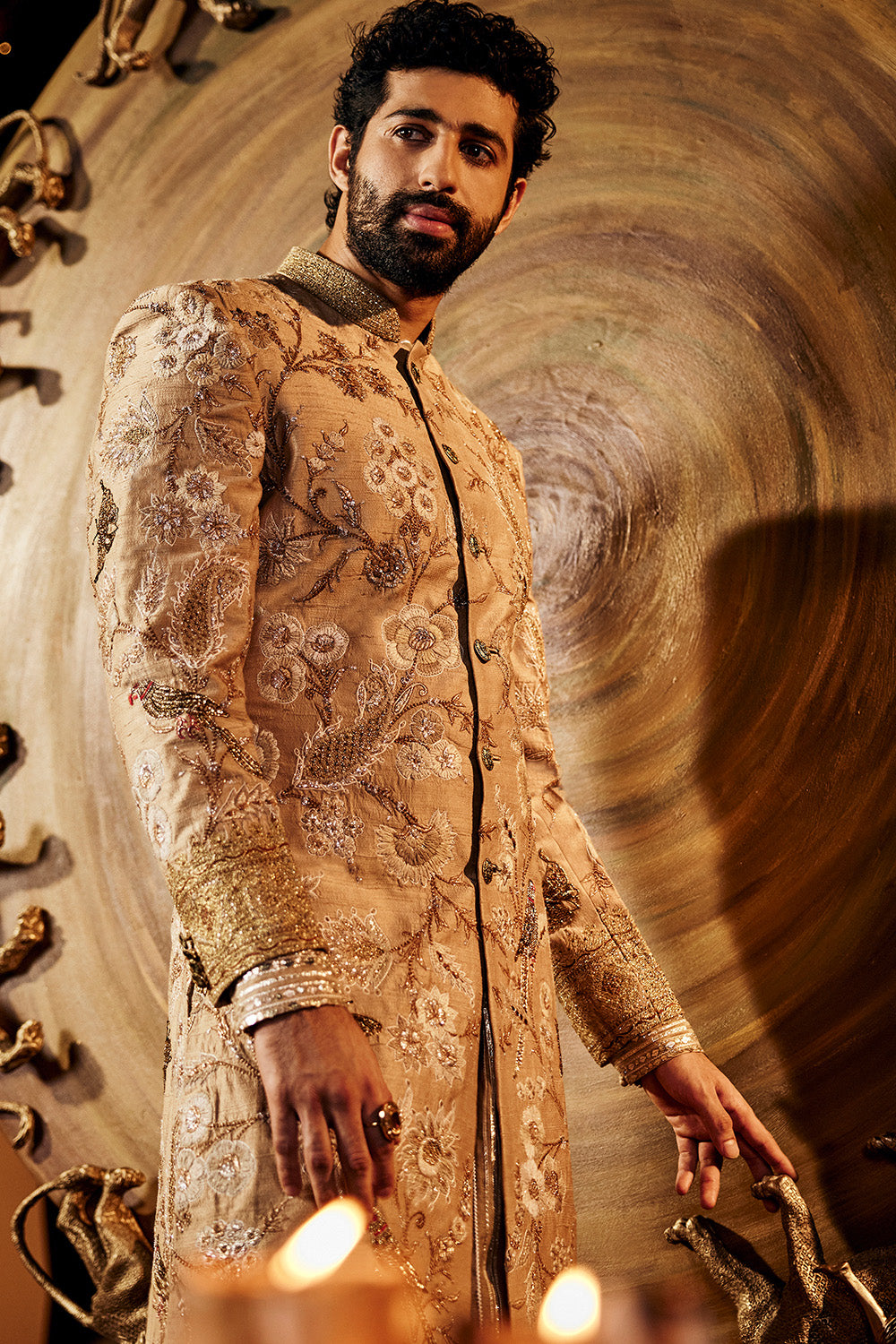 Pale Gold Silk Sherwani