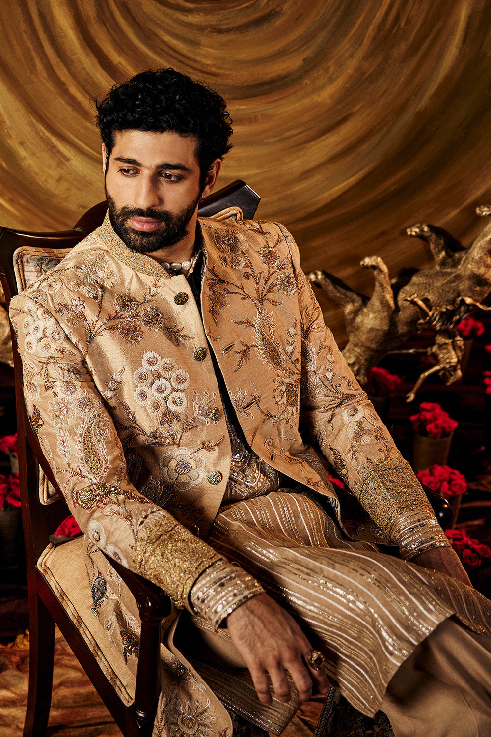 Pale Gold Silk Sherwani