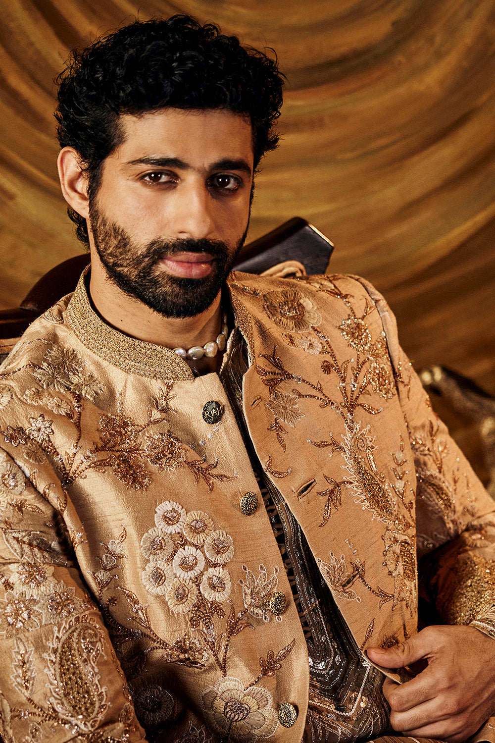 Pale Gold Silk Sherwani