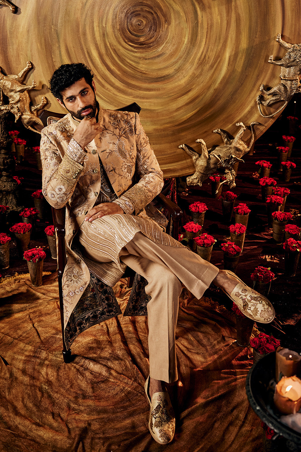 Pale Gold Silk Sherwani