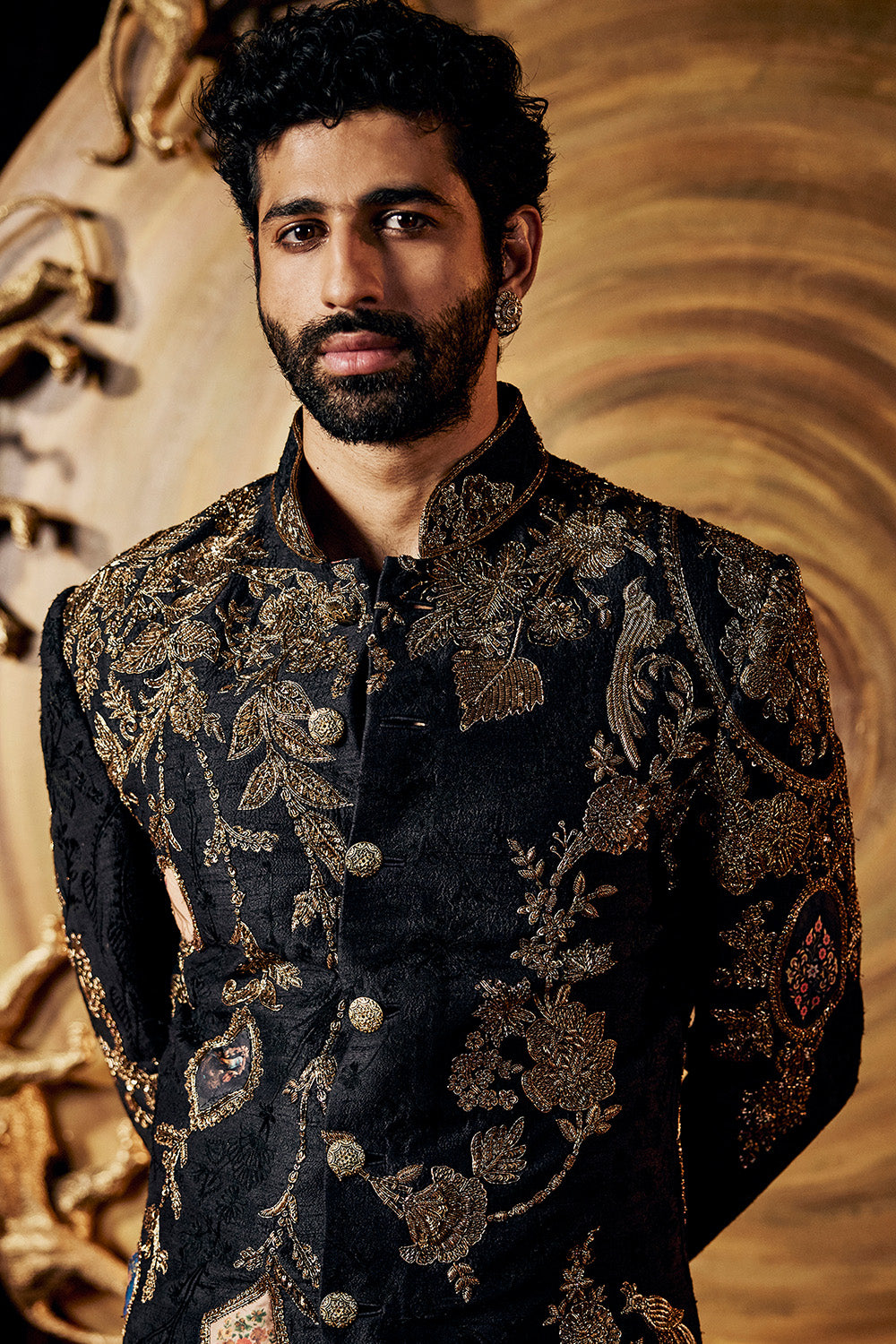 Inky Black Silk Sherwani