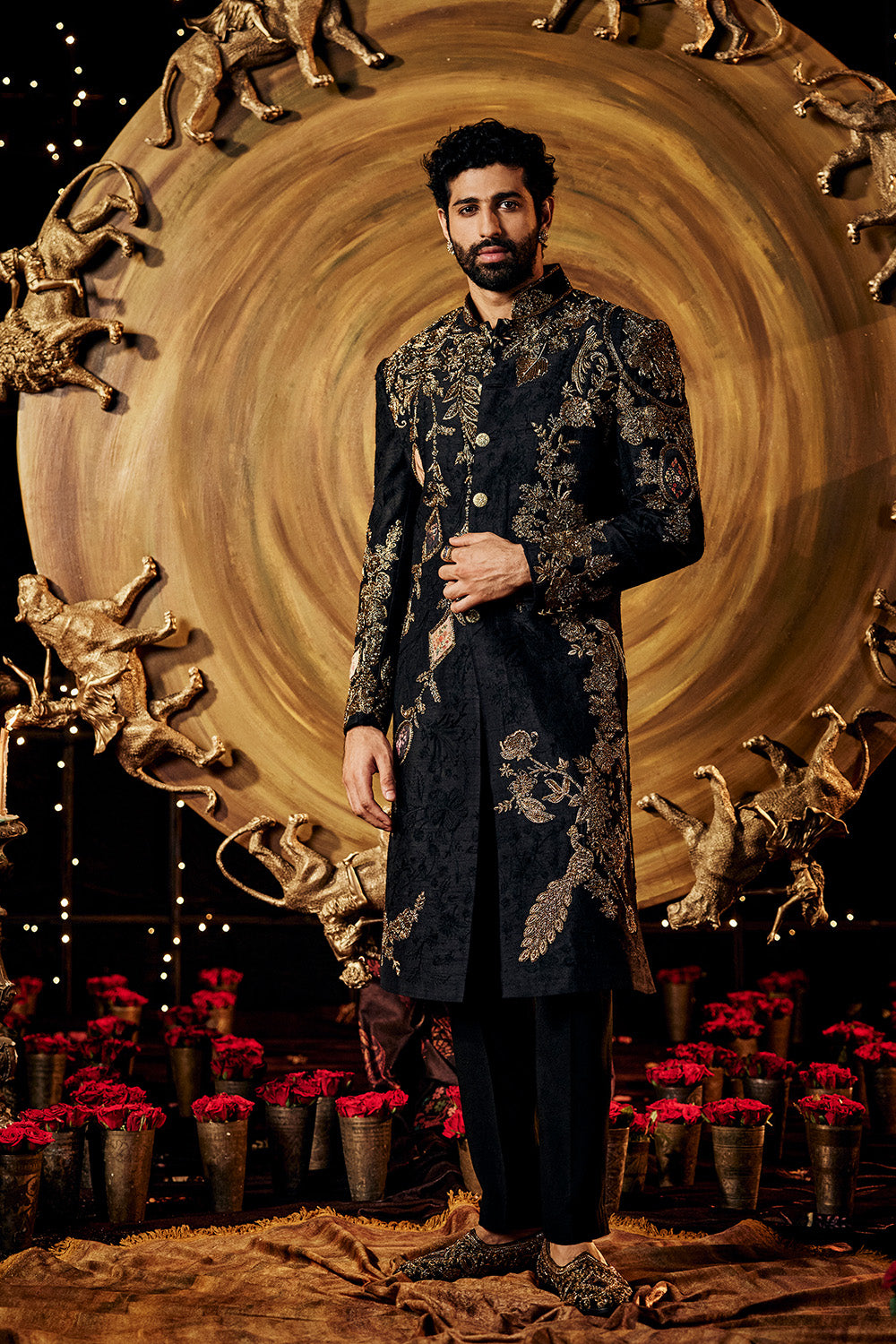 Inky Black Silk Sherwani