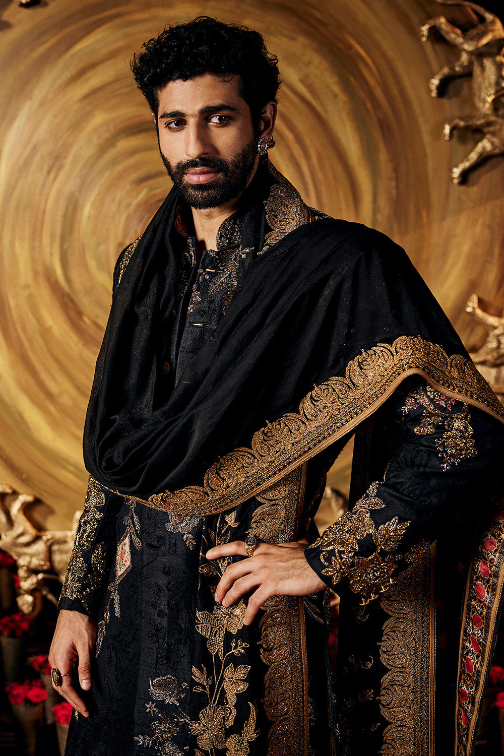 Inky Black Silk Sherwani