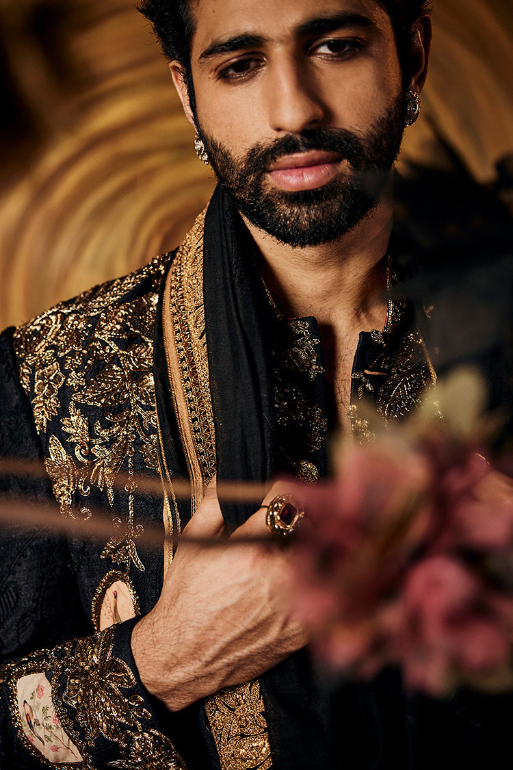 Inky Black Silk Sherwani