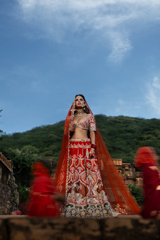 Deep Earthy Red Hued Silk Lehenga