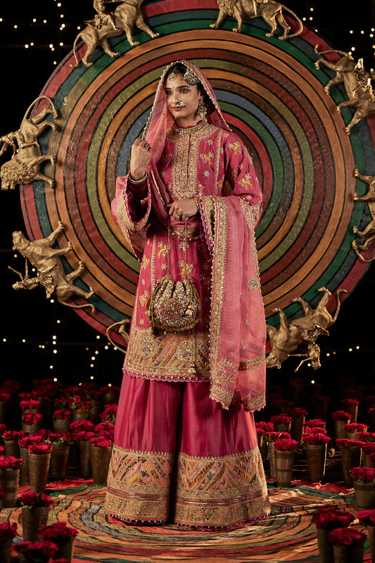 Pale Rani Pink Blended Silk Sharara Set