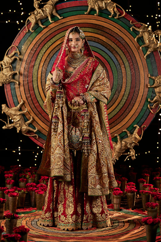 Vivid Red Blended Silk Sharara Set