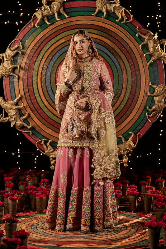 Carnation Pink Blended Silk Sharara Set