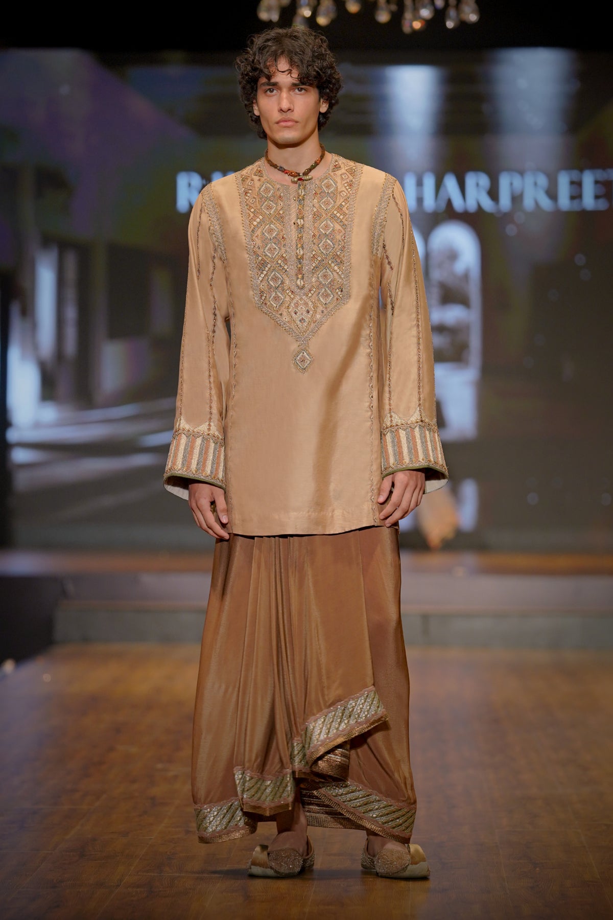 Gold And Brown Silk Lungi Set