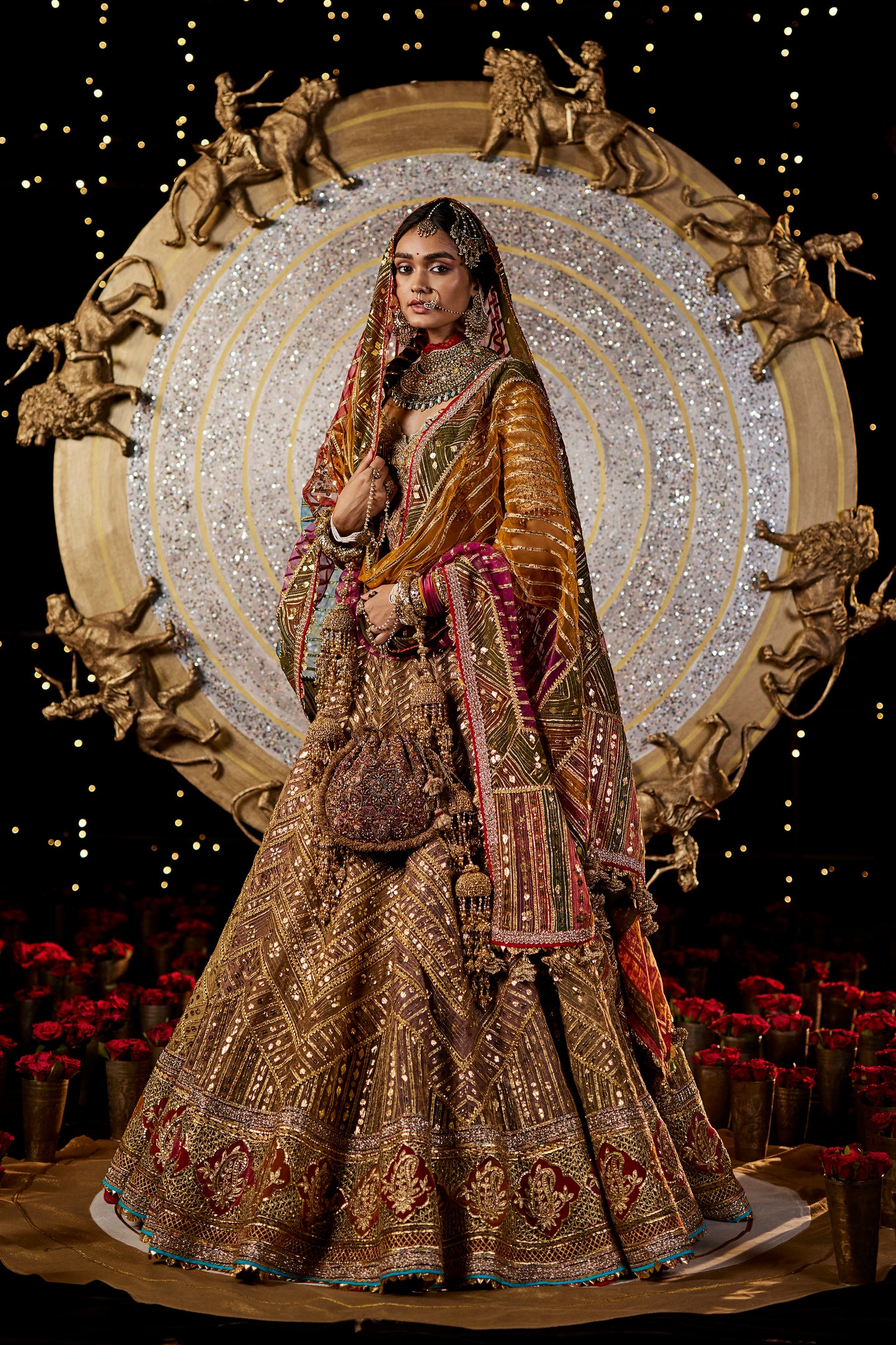 Burnished Gold Chevron Lehenga Set