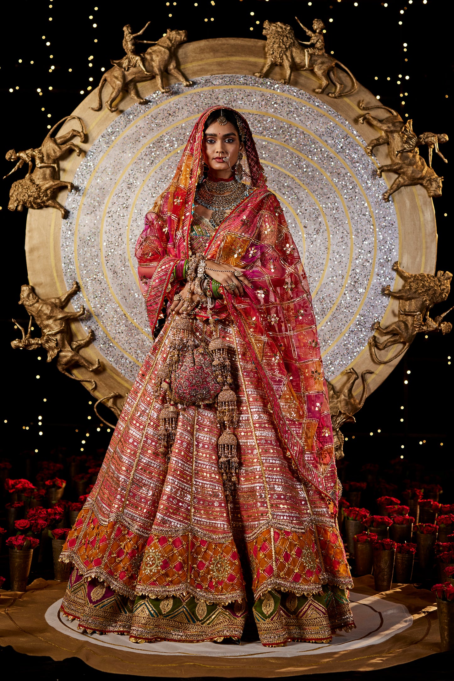 Multicolour Double Layer Lehenga Set