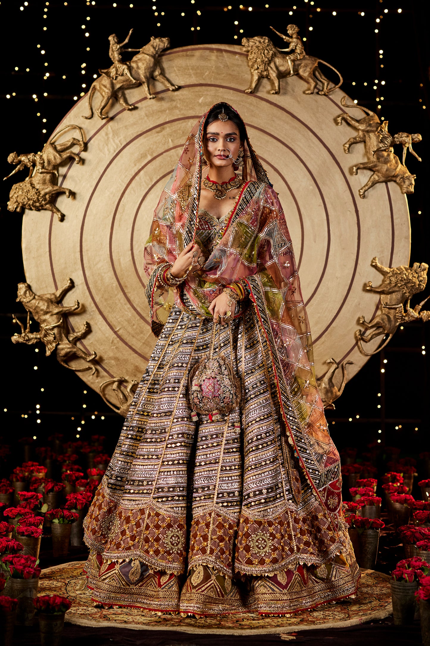 Black and Gold Double Layer Lehenga set