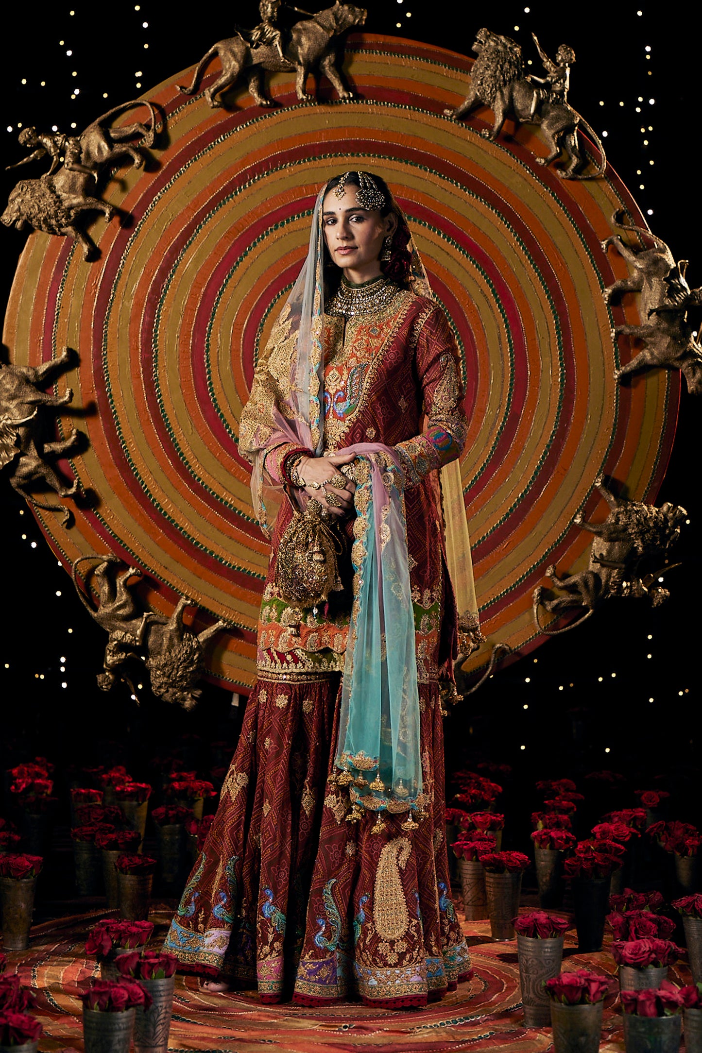 Maroon Bandhej Kurti & Gharara