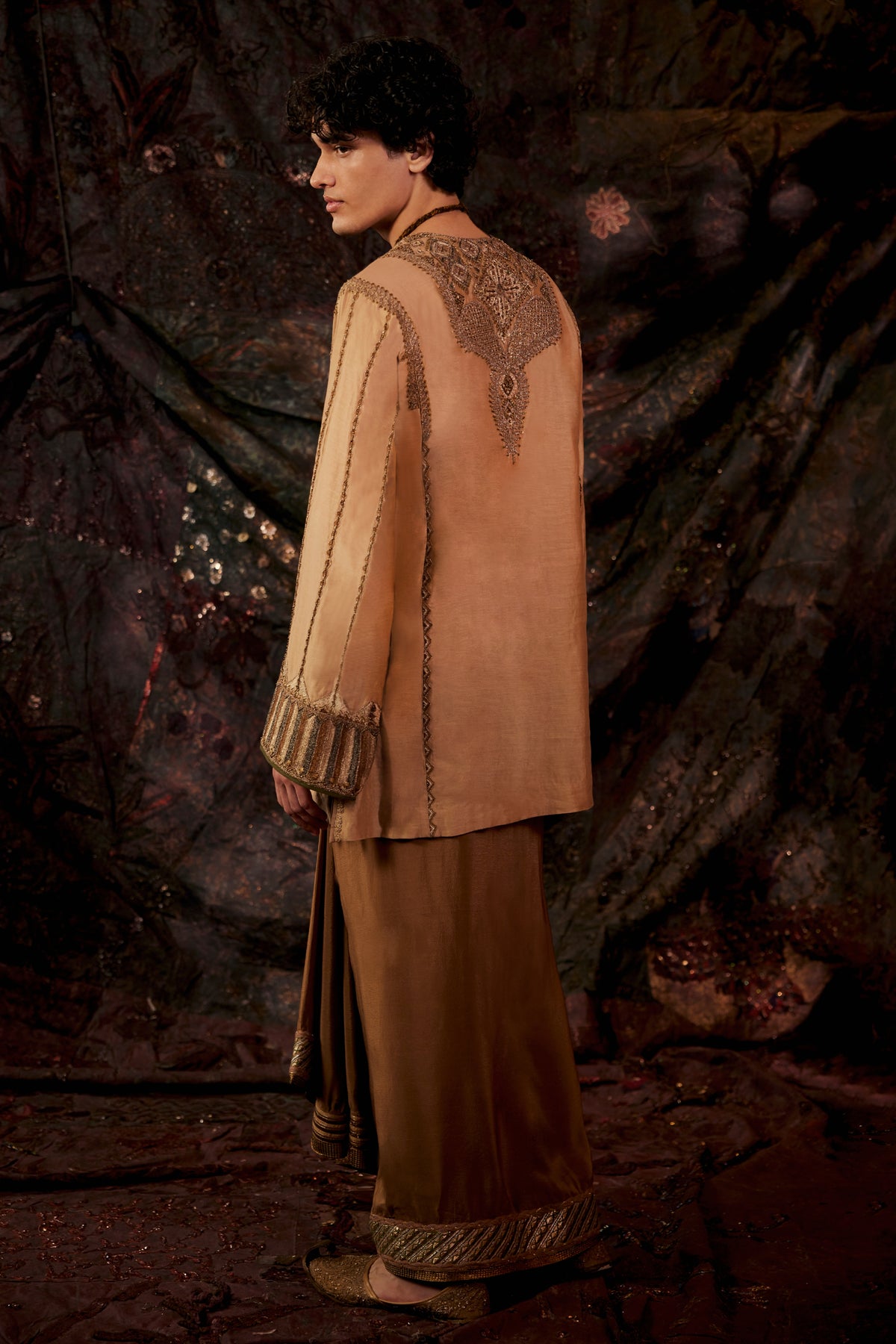 Gold And Brown Silk Lungi Set