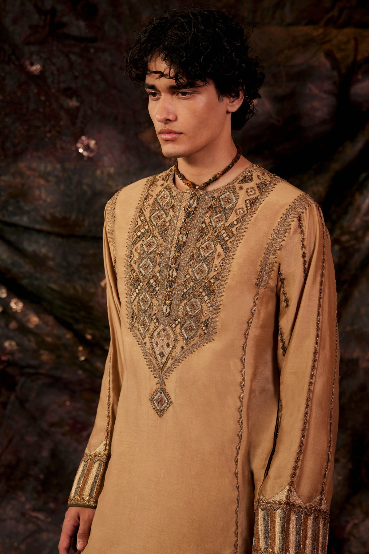 Gold And Brown Silk Lungi Set