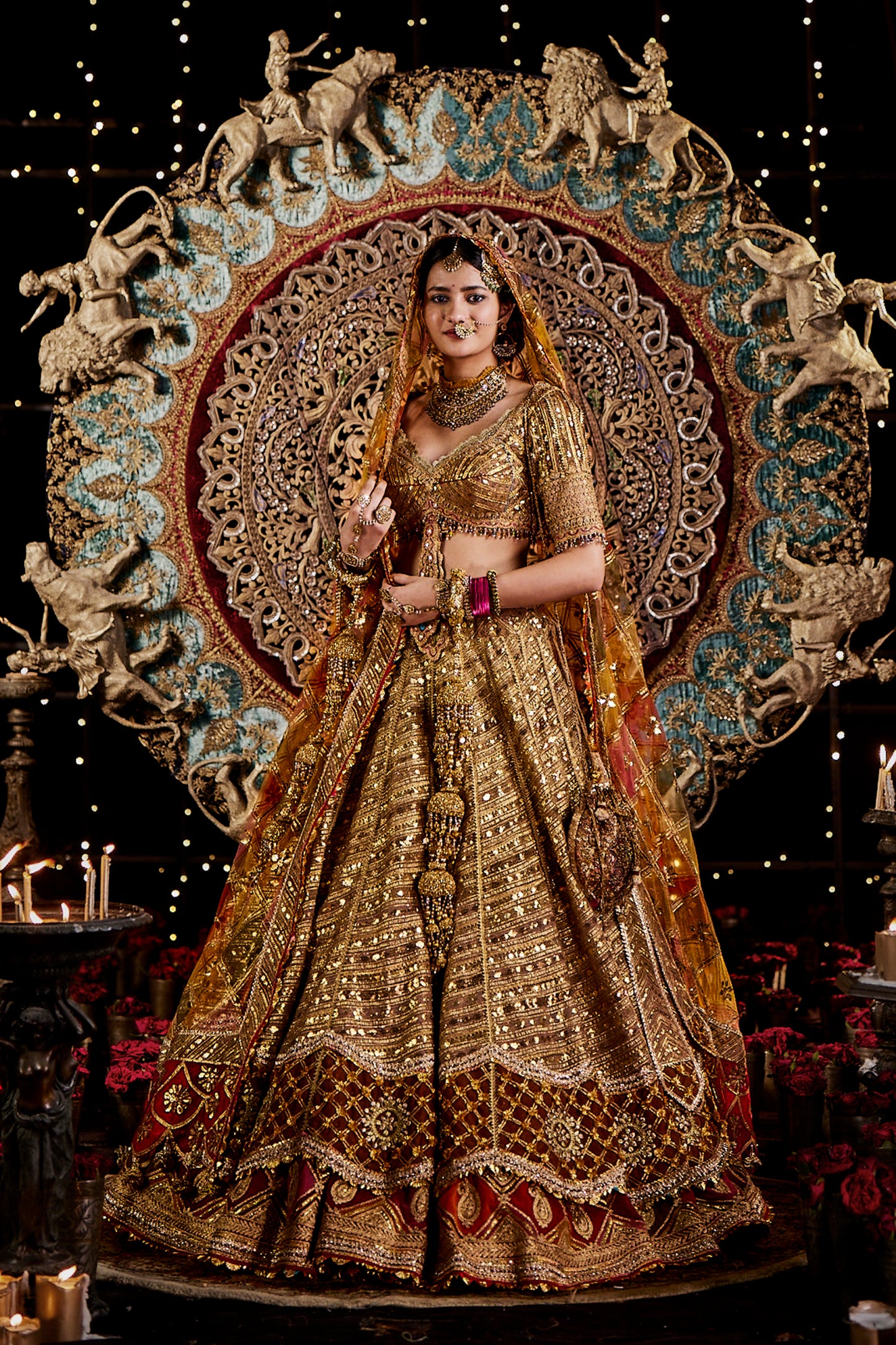 Burnished Gold Double Layer Lehenga Set