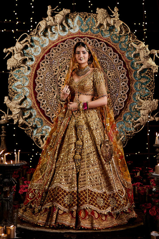 Burnished Gold Double Layer Lehenga Set