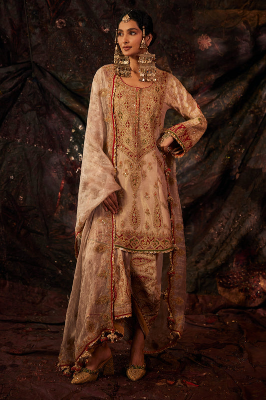 Pale Gold Embroidered Lungi Set