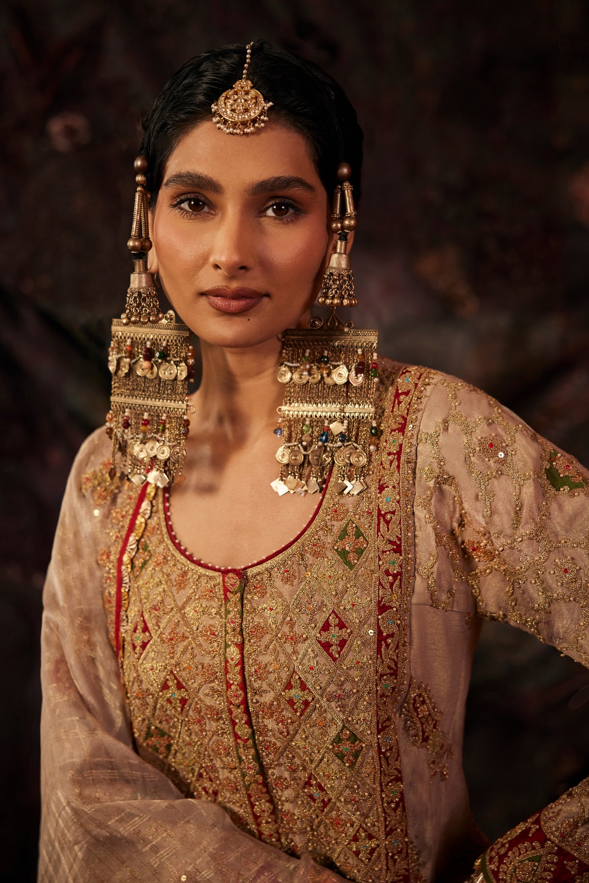 Pale Gold Embroidered Lungi Set