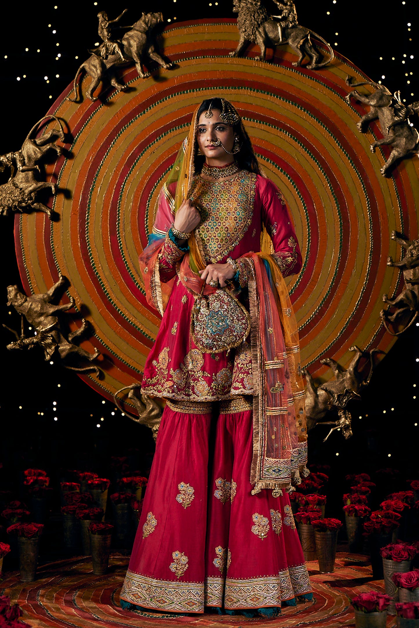 Rani Pink Blended Silk Gharara Set