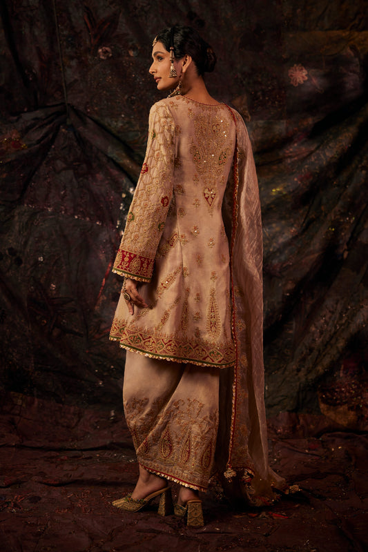 Pale Gold Embroidered Lungi Set