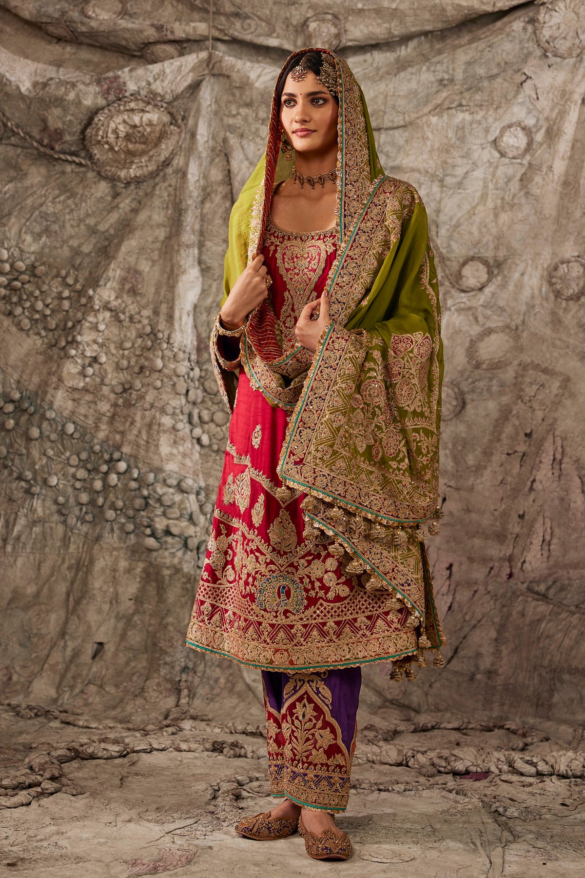 Antique Red Embroidered Kurta Set