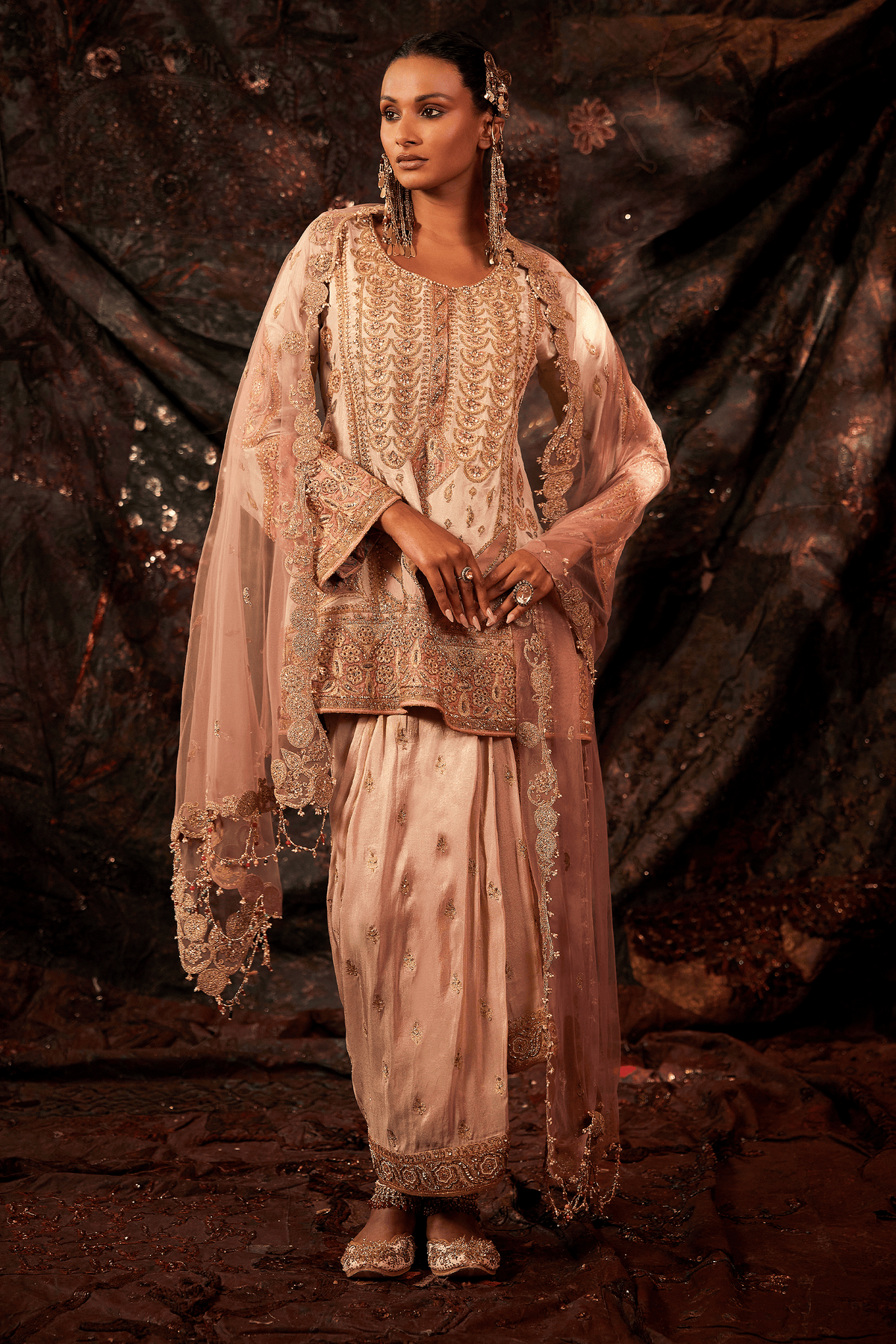 Ivory Lilac & Dewy Pink Floral Lungi Set