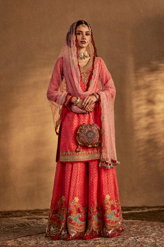 Coral Peach Sharara Set