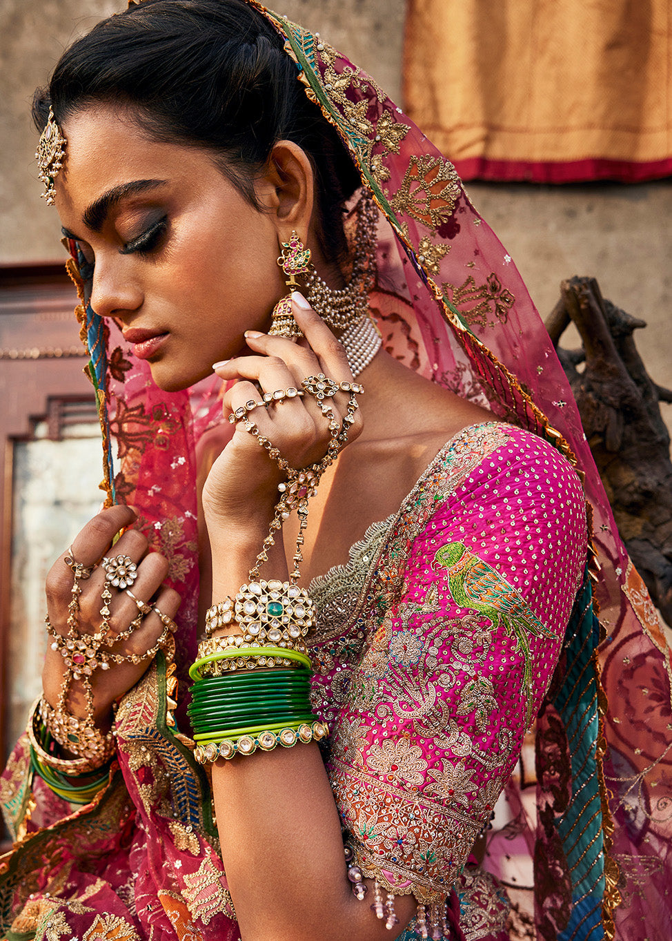 Vivid Rani Pink Paisley Lehenga