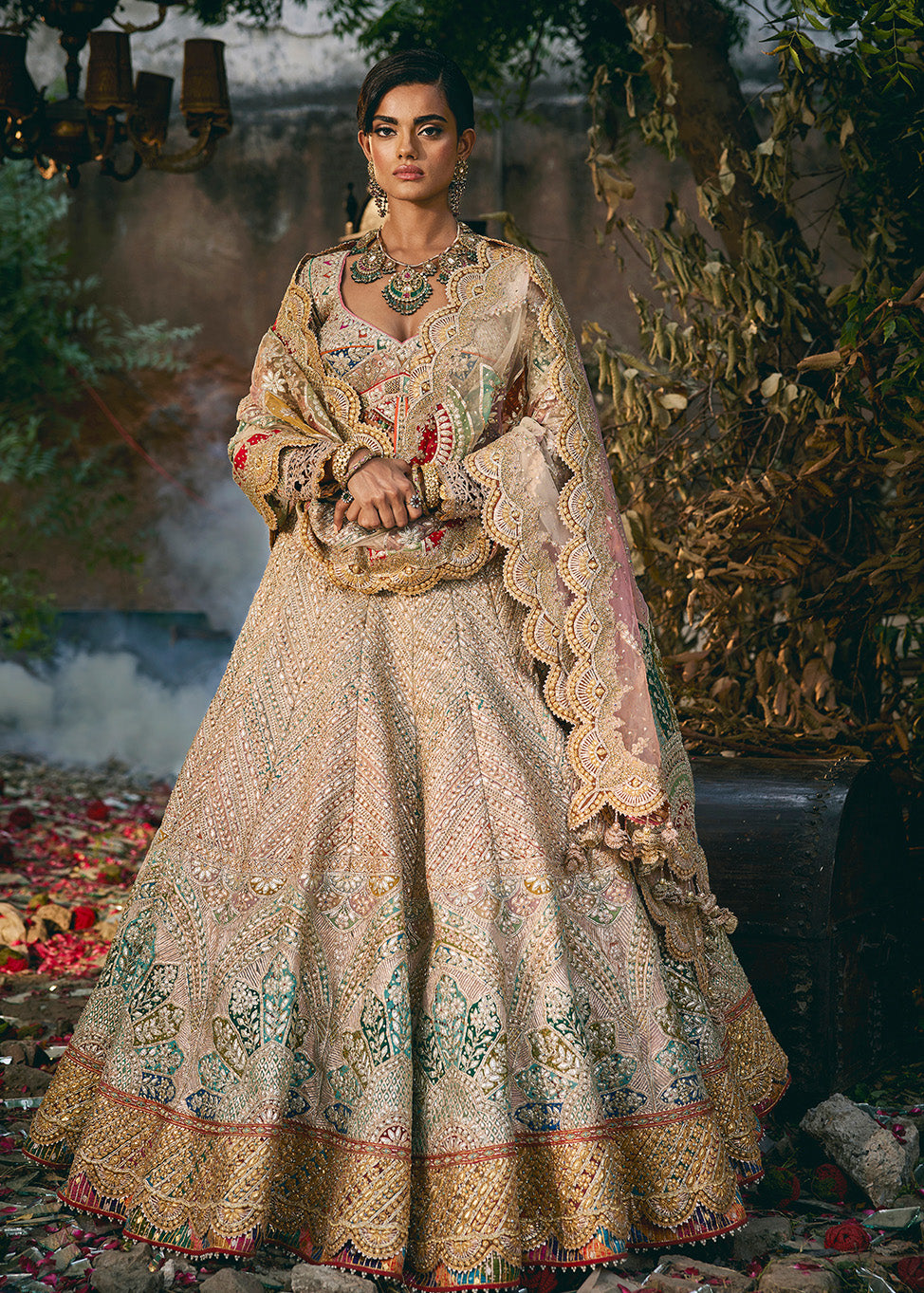 Pale Ivory Gota Textured Lehenga