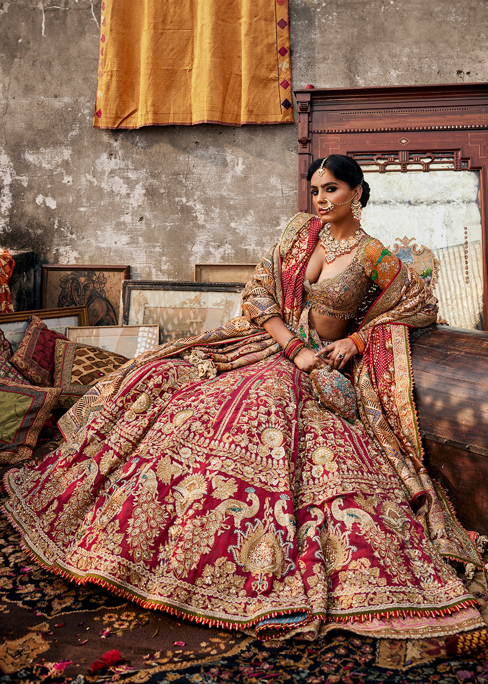 Deep Rani Pink 'Vintage Bouquet' Lehenga